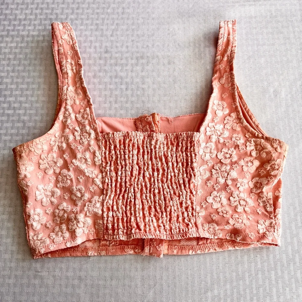 Wild Fable Pink Floral Bustier Crop Top L Structured Corset Style - Picture 4 of 12